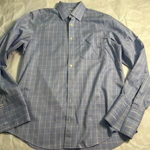 Charles Tyrwhitt Mens 16/34 Non Iron Slim Fit Blue Plaid Dress French Cuff Shirt